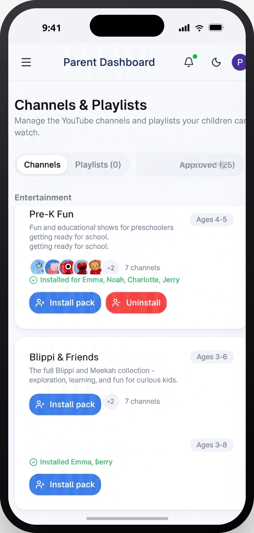 Screenshot: channel packs