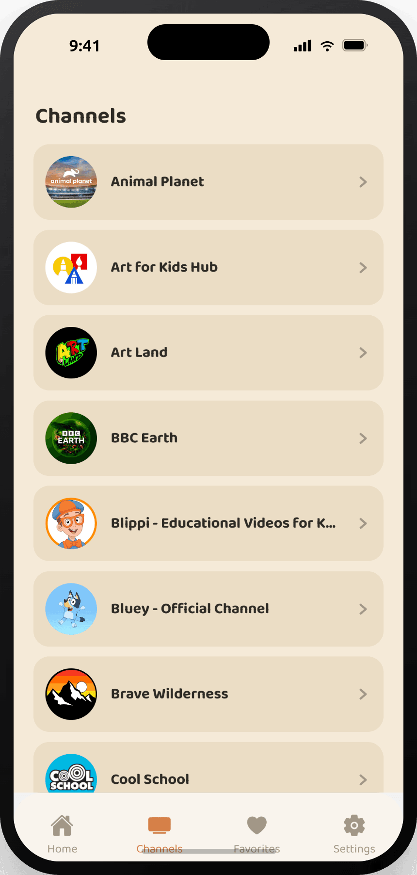 Screenshot: child profile